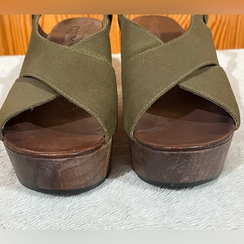 Cordani Josie Olive Green Suede Leather Wedge Platform Sandals
